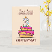 Carte Petite-fille 3e anniversaire, 3 sur le gâteau rose (Fleur jaune)