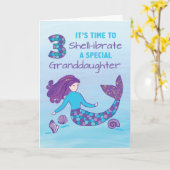 Carte Petite-fille 3e anniversaire Sparkly Look Mermaid (Fleur jaune)