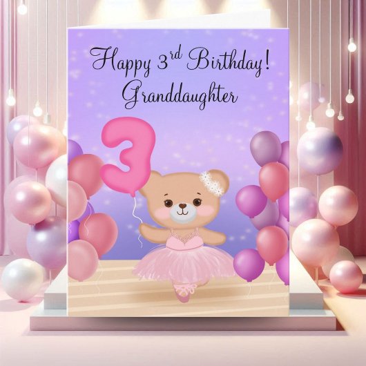 Carte Petite-fille 3e anniversaire Teddy Bear Ballerina