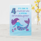 Carte Petite-fille 4e anniversaire Sparkly Look Mermaid (Fleur jaune)