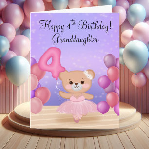 Carte Petite-fille 4e anniversaire Teddy Bear Ballerina