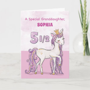 Carte Petite-fille 5 et demi-anniversaire Cheval rose