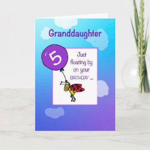 Carte Petite-fille 5e anniversaire Ladybug Balloon