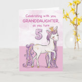 Carte Petite-fille 5ème Anniversaire Cheval Rose Avec Co (Fleur jaune)