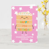 Carte Petite-fille 7e anniversaire Pink Cute Cake Custom (Fleur jaune)