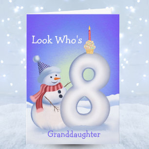 Carte Petite-fille 8e anniversaire Bonhomme de neige Nei