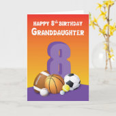 Carte Petite-fille 8e anniversaire Sports Balls (Fleur jaune)