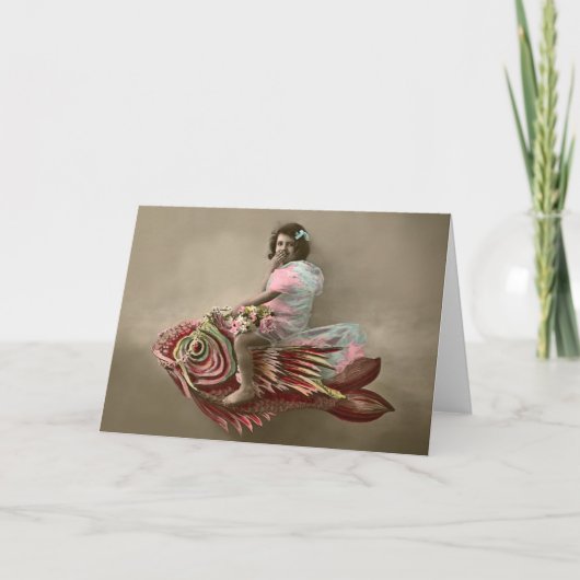 Carte Petite fille à cheval sur un poisson (Devant)