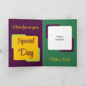 Carte Petite fille ajouter nom photo plum jaune annivers (Intérieur)