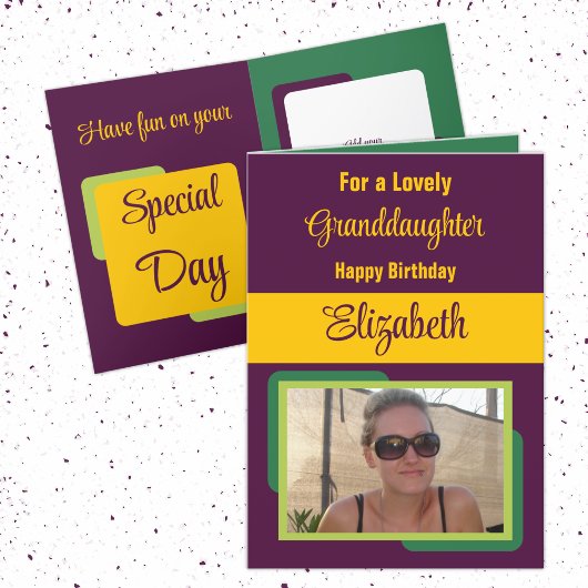 Carte Petite fille ajouter nom photo plum jaune annivers