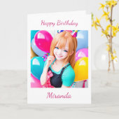 Carte Petite fille Anime avec ballons Anniversaire (Fleur jaune)