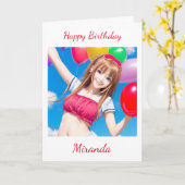 Carte Petite fille Anime avec ballons Anniversaire (Fleur jaune)