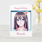 Carte Petite fille Anime avec Casquette d'anniversaire (Fleur jaune)