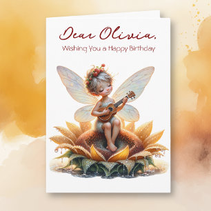 Carte Petite fille Anime avec Ukulele sur Sunflower Anni