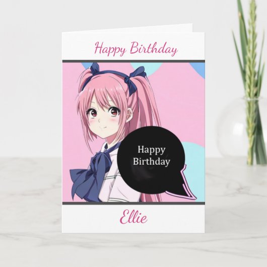 Carte Petite fille Anime Personnalisée Anniversaire (Devant)