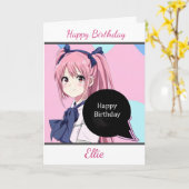 Carte Petite fille Anime Personnalisée Anniversaire (Fleur jaune)