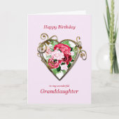 Carte Petite-fille Anniversaire Antique Peint Rose (Devant)