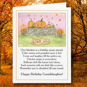 Carte Petite-fille Anniversaire d'Octobre avec Pique-Niq