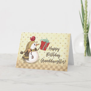 Carte Petite-fille Anniversaire Oiseau sur Snowman Prése