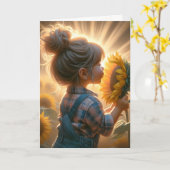 Carte Petite Fille Au Fleur De Soleil (Fleur jaune)