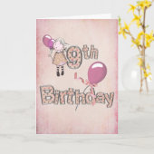 Carte petite fille avec ballons roses (Fleur jaune)