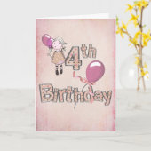 Carte Petite fille avec ballons roses 4e anniversaire (Fleur jaune)