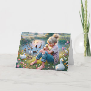 Carte Petite fille avec canards