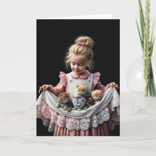 Carte Petite fille avec chatons Anniversaire (Devant)