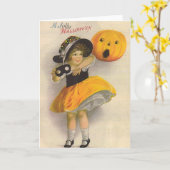 Carte Petite fille avec Citrouille et Masque (Fleur jaune)