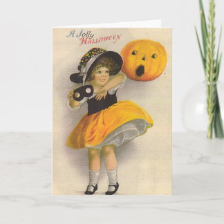Carte Petite fille avec Citrouille et Masque