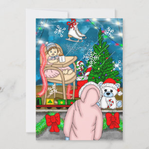 Carte Petite fille avec ours en peluche et fenêtre de No