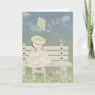Carte petite fille avec un cerf-volant