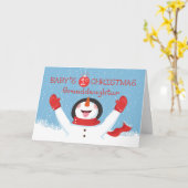 Carte Petite-fille Baby First Christmas Snowman (Fleur jaune)