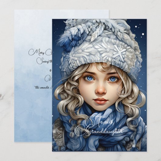 Carte Petite-fille Blonde Haired Fille voeux de Noël (Devant / Derrière)