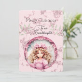 Carte Petite-fille Blonde poupée voeux de Noël (Debout devant)