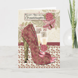 Carte Petite-fille Champagne et papillon de chaussures