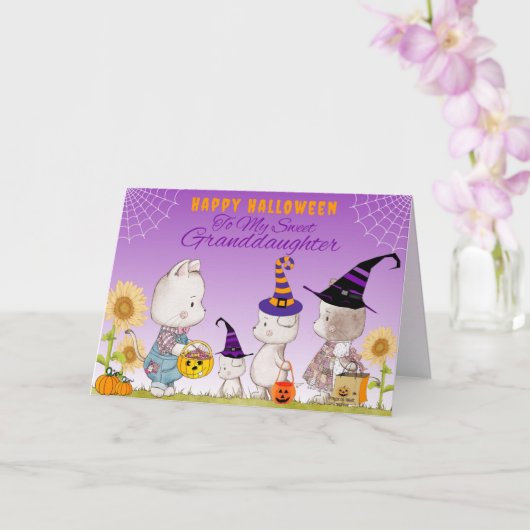 Carte Petite-fille Cute Chats et Chiens Halloween (Orchidée)