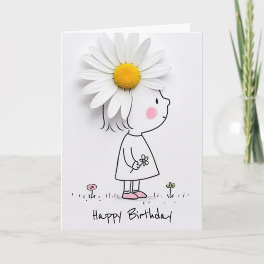 Carte Petite fille d'anniversaire avec une marguerite bl (Devant)