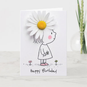 Carte Petite fille d'anniversaire avec une marguerite bl