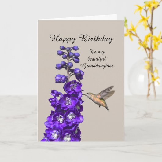 Carte Petite-fille d'anniversaire heureuse aux colibris (Fleur jaune)