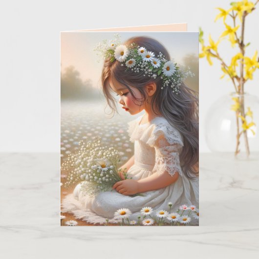 Carte Petite Fille Dans Le Champ Daisy (Fleur jaune)