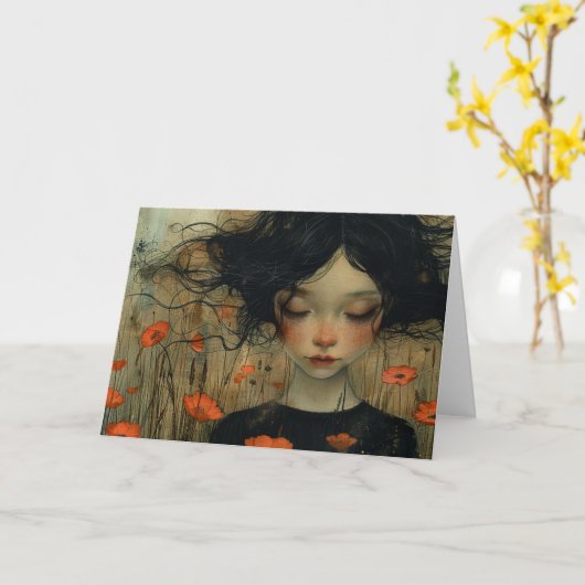 Carte Petite fille dans les fleurs Toutes les occasions (Fleur jaune)