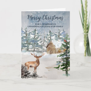 Carte Petite-fille de la forêt rustique et Noël de famil