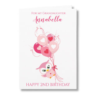 Carte Petite fille Deuxième anniversaire mignonne Chouet