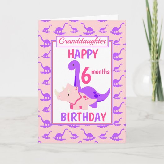 Carte Petite-fille Dinosaur 6 mois Anniversaire rose (Devant)