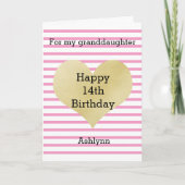 Carte Petite-fille du 14e anniversaire de Striped Pink a (Devant)