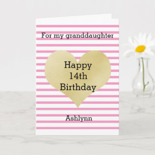 Carte Petite-fille du 14e anniversaire de Striped Pink a
