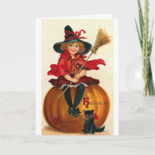 Carte Petite fille en costume de sorcière