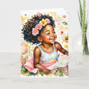 Carte Petite fille en fleurs roses Anniversaire personna