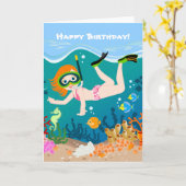 Carte Petite fille en snorkeling sous la mer (Fleur jaune)
